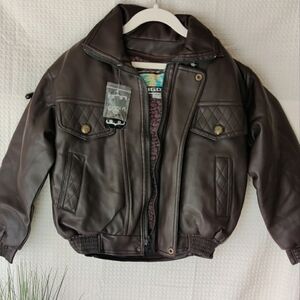 GIGOLO Italy Style Brown Faux Leather Bomber Hooded Jacket Boys Size 4/6